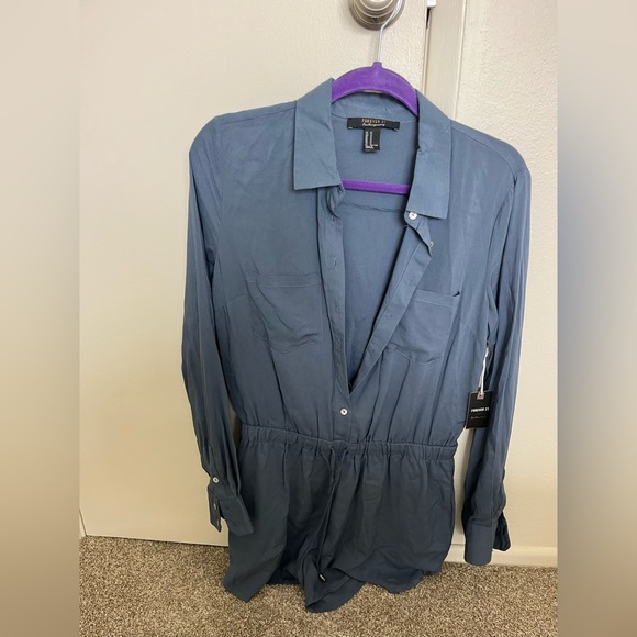Forever 21 Contemporary slate blue long sleeve romper - Picture 3 of 8
